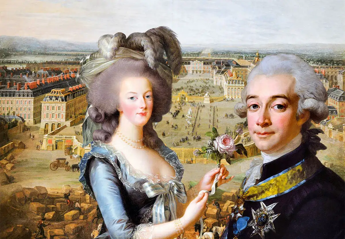 Axel von Fersen och Marie Antoinette, en romantisk scen framf&ouml;r Versailles.